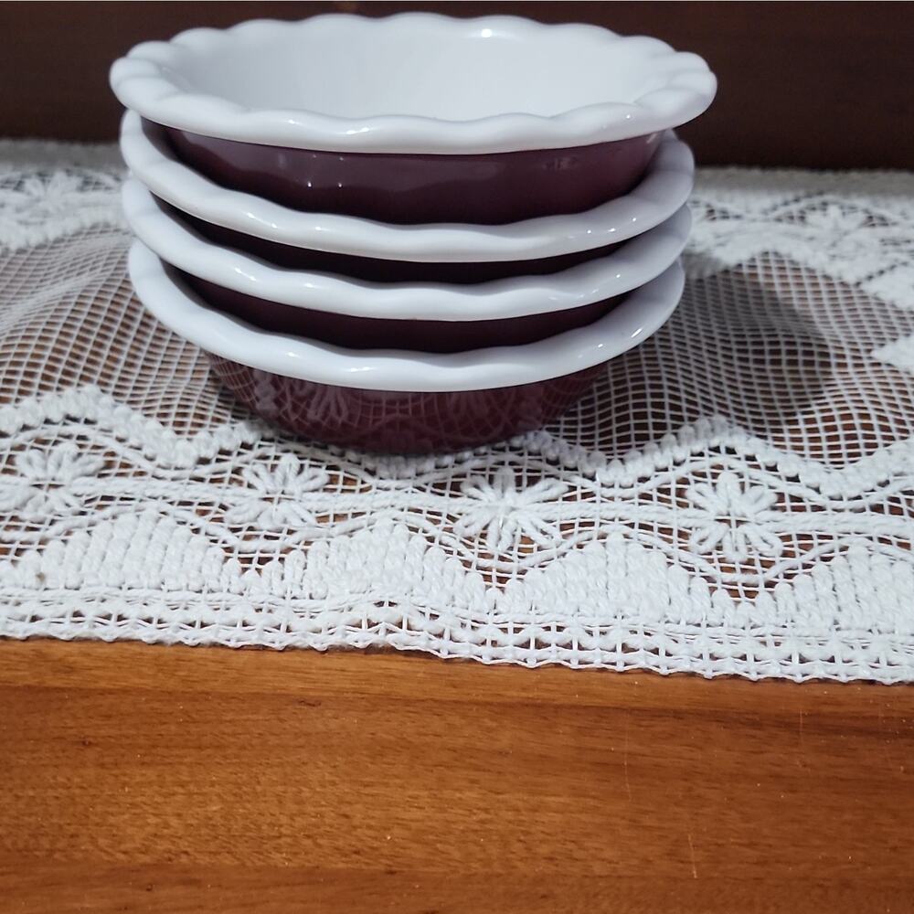 Set of 4 Round Ceramic Pie Dishes 5.5 White Red Dishwasher Oven Safe